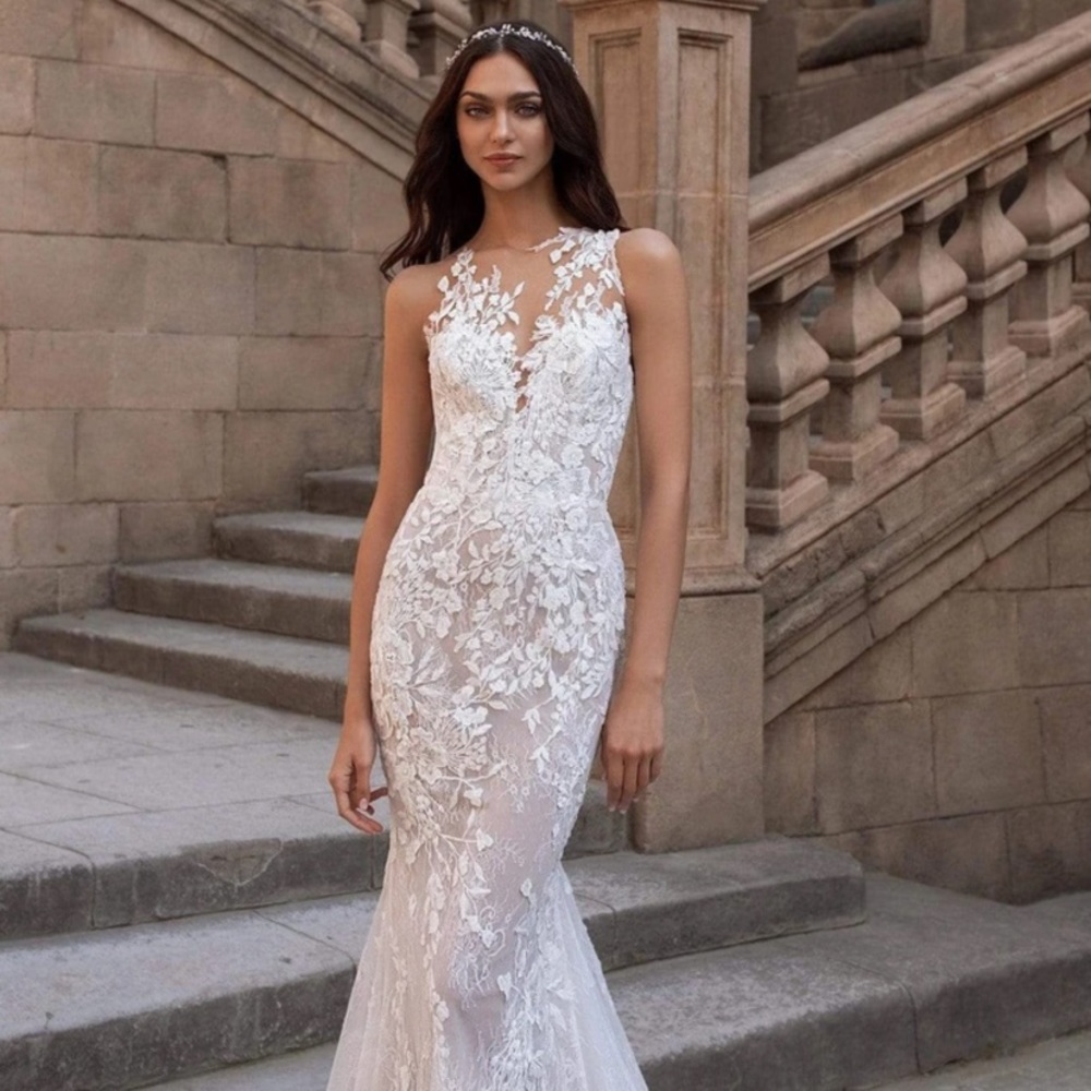 Pronovias Hati illusion wedding dress gown NEVER ALTERED